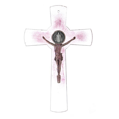 Croix de Saint Benoît 30 cm verre de Murano rose 3