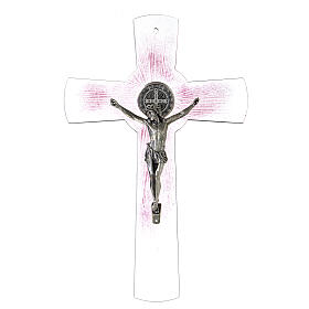 Cruz de São Bento 30 cm vidro de Murano cor-de-rosa