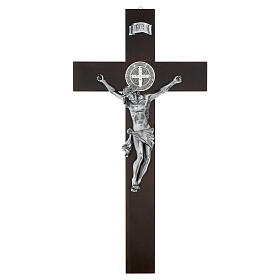 Kreuz von Sankt Benedikt aus dunklem Nussbaumholz 70 cm