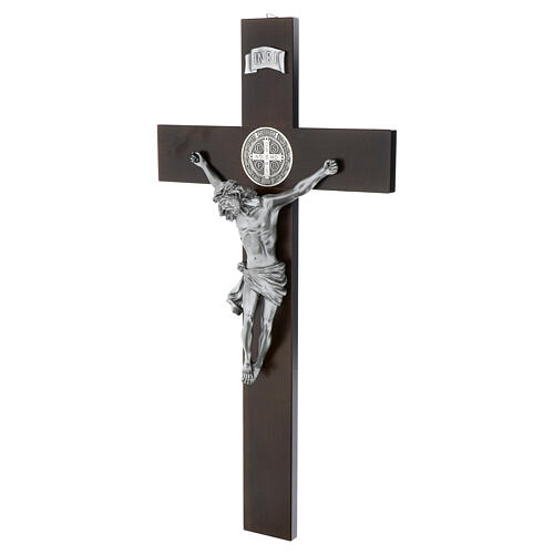 Kreuz von Sankt Benedikt aus dunklem Nussbaumholz 70 cm 4