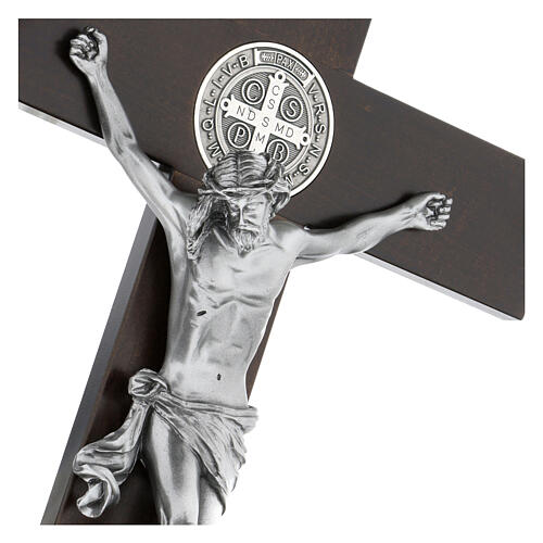 Kreuz von Sankt Benedikt aus dunklem Nussbaumholz 70 cm 8