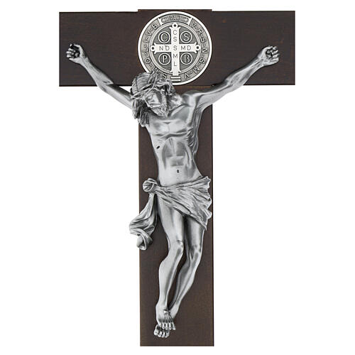 Croix Saint Benoît bois de noyer foncé 70 cm 3