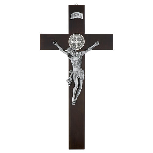 Saint Benedict Cross in dark walnut wood 70 cm 1