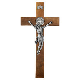 Crucifijo madera nogal natural medalla San Benito 70 cm