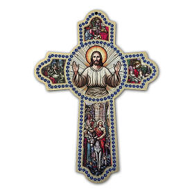 Croce in legno dell'accoglienza con rilievi 25x18 cm