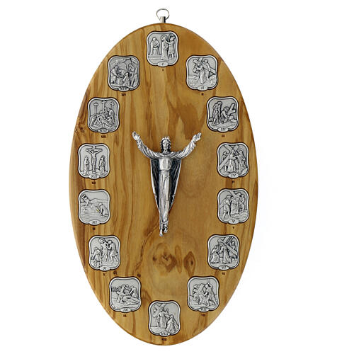 Olivewood board with Way of the Cross, 14 metal stations 1