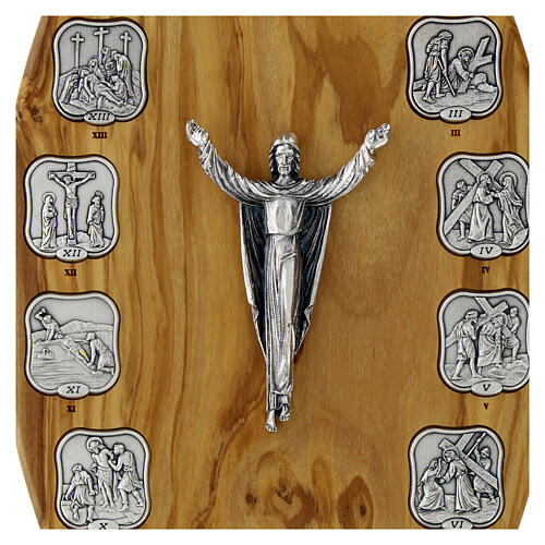 Olivewood board with Way of the Cross, 14 metal stations 2