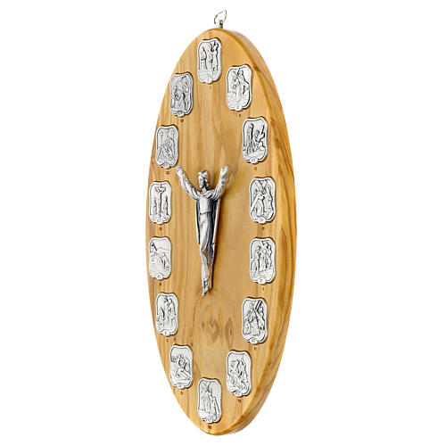 Tabla de madera de olivo Vía Crucis 14 estaciones de metal 3