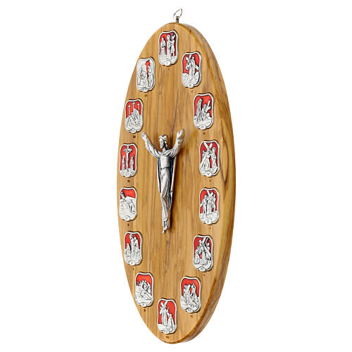 Tabla de madera de olivo Vía Crucis 14 estaciones de metal resinado 3
