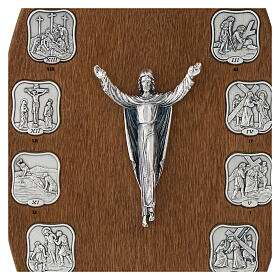 Wooden panel Via Crucis 14 stations in silver finish metal