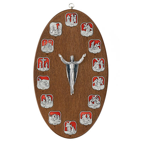 Wooden board with Way of the Cross, 14 stations of metal and resin 1