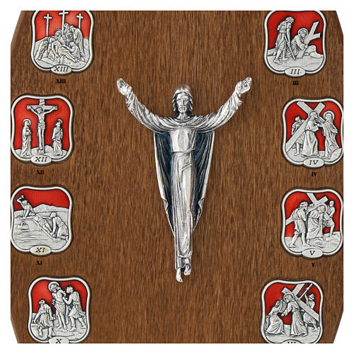 Wooden board with Way of the Cross, 14 stations of metal and resin 2