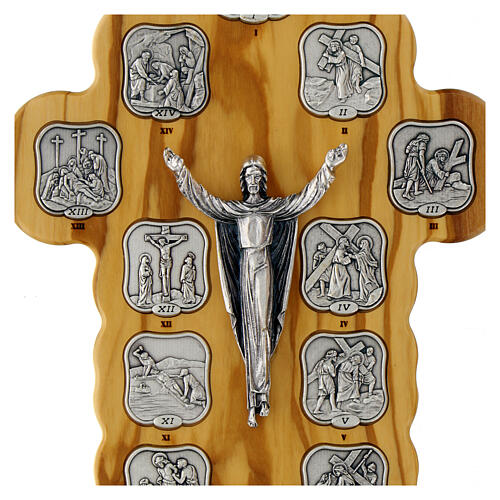 Crocefisso Via Crucis 14 stazioni finitura argento croce legno ulivo 2