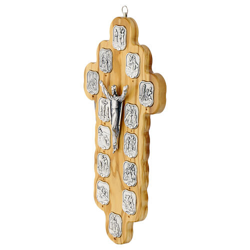 Crocefisso Via Crucis 14 stazioni finitura argento croce legno ulivo 3