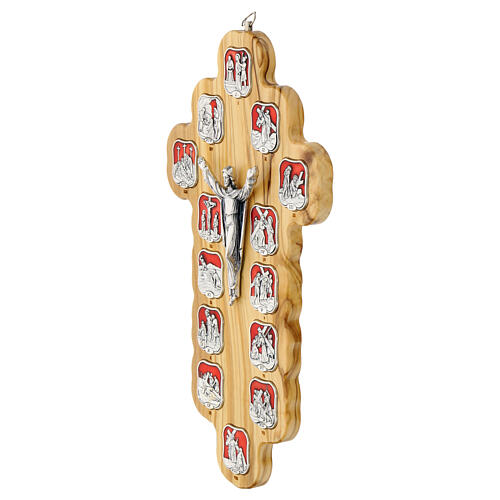 Kreuzweg-Kruzifix 14 Stationen in Metallharz auf Olivenholz 3