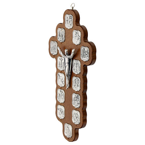 Crocefisso Via Crucis 14 stazioni in metallo su croce in legno 30x15 cm 3