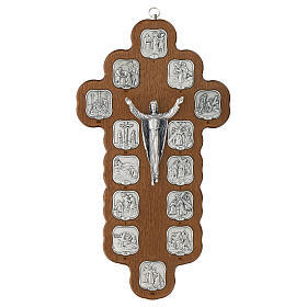 Way of the Cross Crucifix 14 metal stations on wood, 30x15 cm