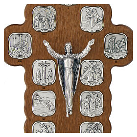 Way of the Cross Crucifix 14 metal stations on wood, 30x15 cm