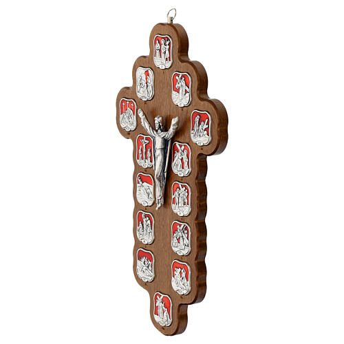 Crucifix with 14 Way of the Cross stations, metal and resin on wooden cross 3