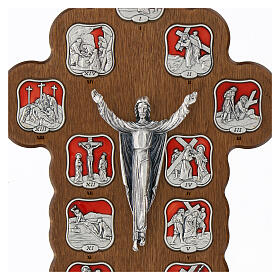 Via Crucis Crucifix with 14 stations in red resin-coated metal 