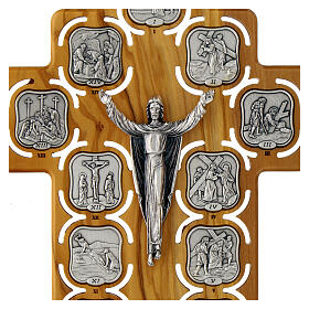 Olivewood crucifix with Way of the Cross, 14 metallic stations