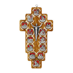 Olivewood crucifix, 14 stations Way of the Cross of metal and resin