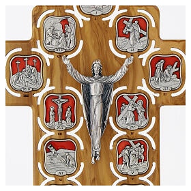 Olivewood crucifix, 14 stations Way of the Cross of metal and resin