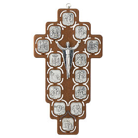 Way of the Cross and crucifix, 14 metal stations on wood