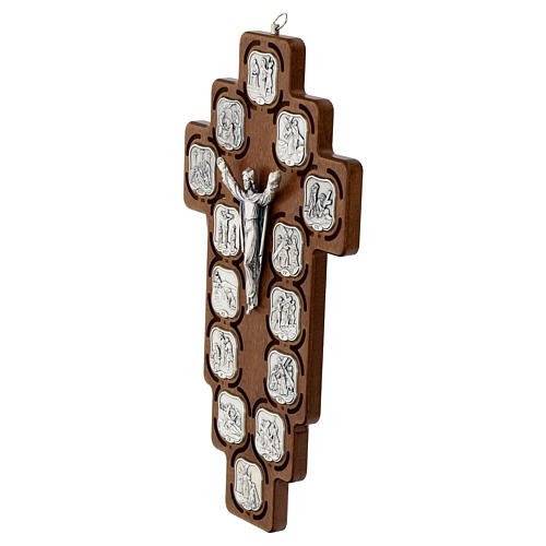 Way of the Cross and crucifix, 14 metal stations on wood 3
