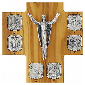 Way of the Cross on olivewood crucifix, 14 metal stations