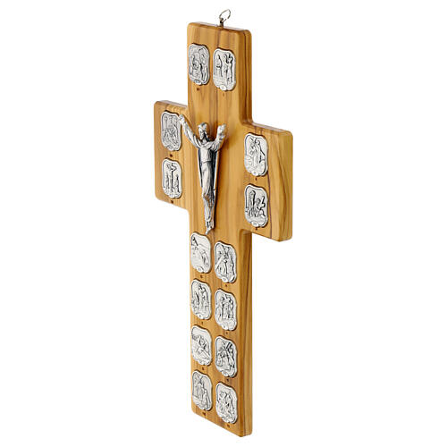 Way of the Cross on olivewood crucifix, 14 metal stations 3