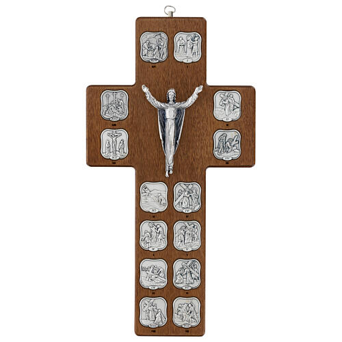 Crocefisso via crucis legno di noce 32x17 cm 1
