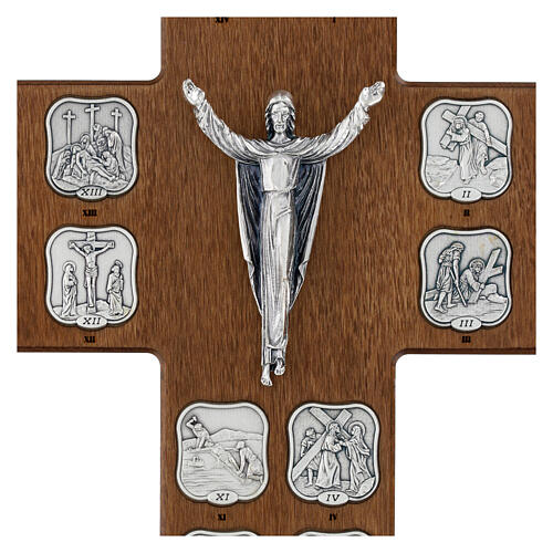 Way of the Cross Crucifix in Walnut Wood, 32x17 cm 2