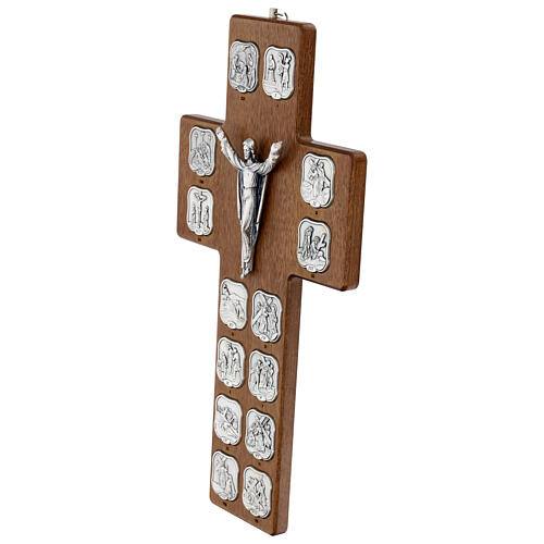 Way of the Cross Crucifix in Walnut Wood, 32x17 cm 3