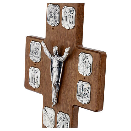Way of the Cross Crucifix in Walnut Wood, 32x17 cm 4