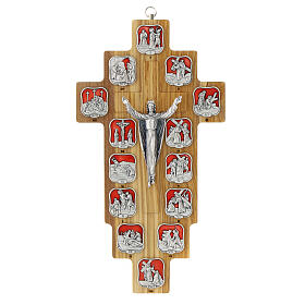 Olivewood crucifix, Way of the Cross, 14 stations of metal and resin