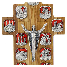 Olivewood crucifix, Way of the Cross, 14 stations of metal and resin