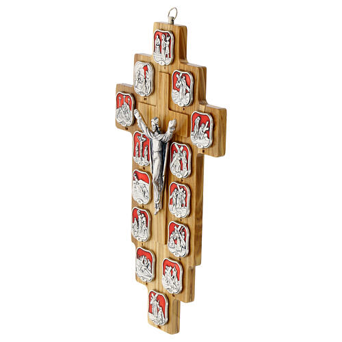 Crocefisso in legno d'ulivo Via Crucis 14 stazioni in metallo resinato 3