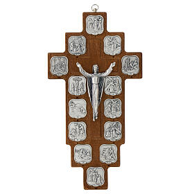 Way of the Cross on hornbeam wooden cross, crucifix with 14 stations