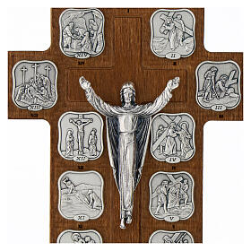 Crucifix Chemin Croix 14 stations finition argent croix bois charme