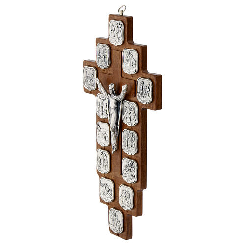 Crocefisso Via Crucis 14 stazioni finitura argento croce legno carpino 3