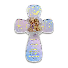 Baptism souvenir, cross with Guardian Angels and prayer, resin, 6x4 in