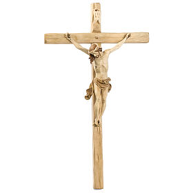Crucifix Walder sculpté bois Val Gardena patiné bicolore