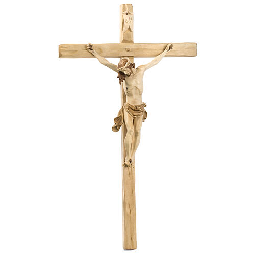 Crucifix Walder sculpté bois Val Gardena patiné bicolore 1