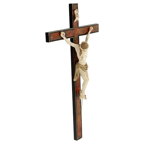 Walder crucifix with old bicoloured patinated finish, Val Gardena wood 5