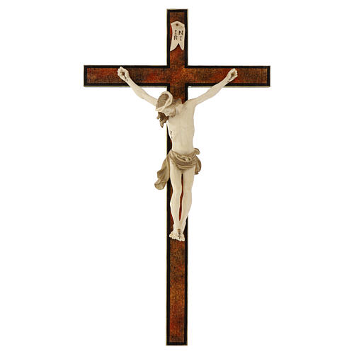 Crucifix Walder ancien bois Val Gardena patiné bicolore 1