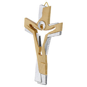 Cross of the Passion, silver finish, Val Gardena wood