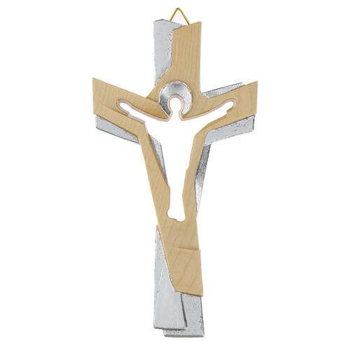Croce legno Valgardena finitura argento Passione 1