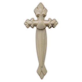 Cross of the Pilgrim with shell, natural wood of Val Gardena