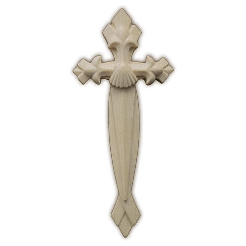 Cross of the Pilgrim with shell, natural wood of Val Gardena 1